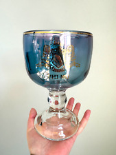 Vintage Phi Mu Sorority Blue Glass Goblet Chalice College Greek Sir Fidel Frat picture