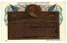 Vintage Used Postcard Plaque showing Gettysburg Address Abraham Lincoln PA picture