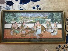 Huge Mughal Painting Indian King And Queen Enjoying Romance With Music Handmade  picture