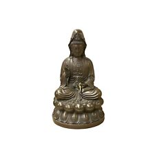 Vintage Chinese Bronze Brown Sitting Kwan Yin Bodhisattva Statue ws3902 picture
