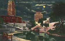 Postcard TX San Antonio Moonlight on San Antonio River Linen Vintage PC G360 picture