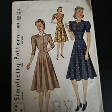 Vintage 1930s Simplicity 3124 Shaped Neck Puff Sleeve Dress Sewing Pattern 18 picture
