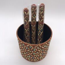 BEAUTIFUL HANDICRAFT MADE IN INDIA SET OF 3 PENS AND PEN CUP HOLDER picture