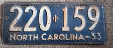 1933 NC North Carolina License Plate Tag 220 159  Vintage picture
