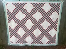 Vtg 30's 40's Triple Irish Chain Quilt Hand stitched Postage stamp 72”x89” picture
