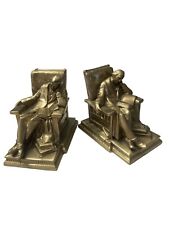 Vintage PM Craftsman USA Brass Bookends Sleeping Librarian MCM  picture