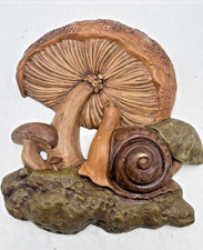 Vtg 14"x12" HUGE 1970's Ceramic 3D Magic Mushroom and Snail Wall Plaque Hanging picture