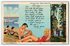1941 Greetings From Barbee Lake Bathing Scene Indiana IN Posted Vintage Postcard picture