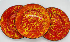 VTG Orange Yellow Graniteware 3 Plate Set  Enamelware Splatter Swirlware picture