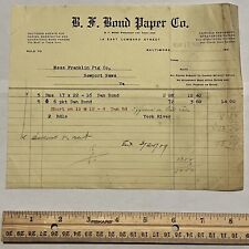 1909 B.F. BOND PAPER COMPANY INVOICE RECEIPT E. LOMBARD STREET BALTIMORE, MD picture