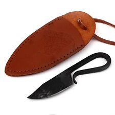 Hand Forged Medieval Outdoor Pocket Neck Knife with Brown Sheath picture