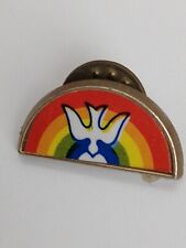 Small plastic Lapel Pin Rainbow with White Dove Bird picture