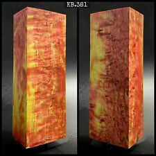 CURLY BIRCH Stabilized Wood, Red & Yellow Color Blanks. France Stock picture
