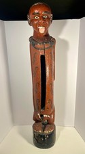 Vintage Bali Tribal Figural Carved Wooden Fertility Slit Drum Red Painted 38”H picture