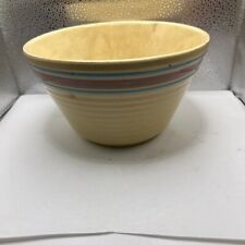 Watt Yellow Oven Ware Mixing Bowl Pink Blue Cream Banded #8 Crockery Small Crack picture