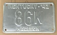 1941 Madison County Kentucky License Plate Tag 86K Repainted Auto Car Unusual Sz picture