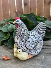 Mother Hen and Baby Chicks Figurine Statue Birds Resin, 9 inches Hx8 Indoor Out picture