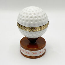 Vintage Golf Ball on Stand Trinket Box - White Brown Pink picture