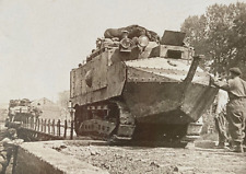 RARE WW1 FRANCE  1ST FRENCH TANK SCHNEIDER CA1 CROSSES SOMME STEREO VIEW PHOTO picture