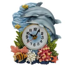 Two Dolphin Quartz Clock Hand Painted AA battery back Fresh No Defects 6” X 5” picture