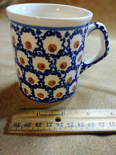 Boleslawiec Polish Pottery mug New Blue with brown dot Benefits Charity picture