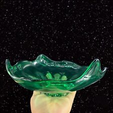 Large Emerald Green Abstract Art Glass Dish Bowl Centerpiece Hand Made Vintage picture