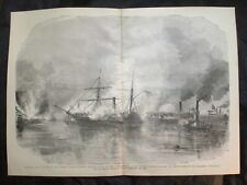 1884 Civil War Print - Confederates Attack on USS Harriet Lane, Galveston, Texas picture