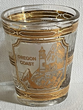 Vintage Culver Shot Glass Oregon Coast Sea Lion Caves Souvenir 22kt Gold EUC picture