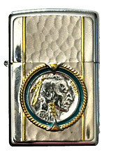 Zippo Genuine 24K Gold & Turquoise Indian Head Nickel Lighter - Rare Collectible picture