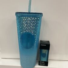 2023 Starbucks Blue Bling Ombre Gradient Studded Tumbler Cup Venti Keychain Set picture