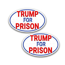 Anti Trump Bumper Stickers Oval White Trump for Prison Decals Blue Bdr 2 pack  picture