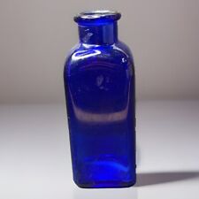 Antique c1920s Cobalt Blue Glass Medicine Bottle NO CORK Deep Blue Rectangular picture