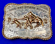 SHS Tri State Rodeo Hand Engraved Sterling Silver B-K Silversmiths Belt Buckle picture