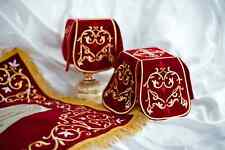 Chalice covers set burgundy, with Icon of Christ picture