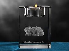 Selkirk Rex longhair, Crystal candle holder with cat, Crystal Animals picture