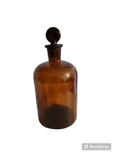 Vintage Brown Amber Large Apothecary Bottle with Lid Marked M or W on Bottom picture