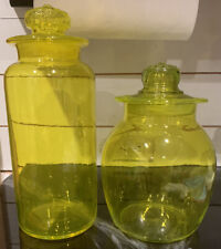 Vintage Takahashi Mid Century Bright Canary Yellow Glass Canisters Set of 2 EUC picture