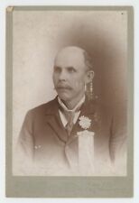 Antique Circa 1880s Cabinet Card Man With Mustache Wearing Ribbon Washington, DC picture