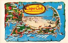 Cape Code Massachusetts, Map, Beach View, Vintage Postcard picture