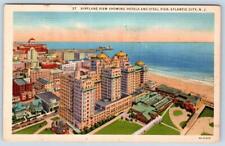 1937 AERIAL VIEW OF HOTELS & STEEL PIER ATLANTIC CITY NJ VINTAGE LINEN POSTCARD picture