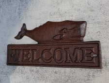 Cast Iron Nautical Ocean Sperm Whale Welcome Sign Decorative Wall Door Plaque picture