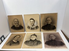 Lot of 6 Antique Charcoal Crayon Enhanced Portrait Photographs early vintage old picture