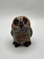 Stone Critters Baby Horned Owl Figurine Brown Speckled w/ Yellow Eyes 2.75” picture