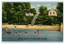c1940's Beach Scene At Lakeland Lodges Vermilion Ohio OH Vintage Postcard picture