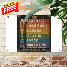 Autism Acceptance Different Not Less Inspirational Metal Tin Wall Sign picture