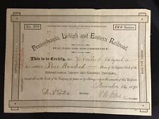1891 Pennsylvania Lehigh and Eastern Railroad Stock Certificate picture