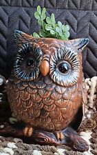 Vintage Owl on Limb Vase Planter Brown/Blue  6