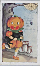 Halloween S'posin a Ghosty Ran After Spider Goblin Owl Cat Whitney WH24 PostCard picture