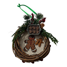 Christmas 3 Inch Wreath Cross Stitch Gingerbread Man Handmade Ornament picture