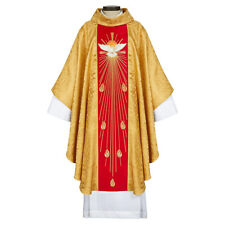 Come Holy Spirit Chasuble Golden Color Cowl Collar Embroidered 51 Inch x 59 Inch picture